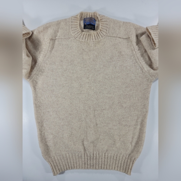 Vintage 70s Pendleton Sweater Mens Medium Biege 100% Shetland Wool Crewneck USA - Picture 4 of 9